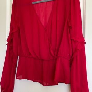Guess Red Ruffled Wrap Blouse